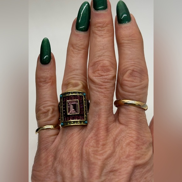 Heidi Daus Amethyst & Turquoise Crystal Ring   Sz 6 - Picture 8 of 8